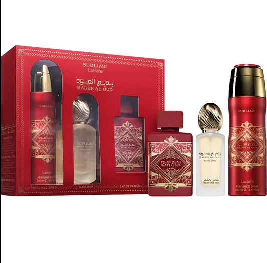 Set cadou Bade`e al oud Sublime (Parfum + deodorant + spray de păr)